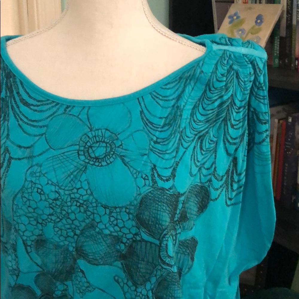 MNG by Mango EUC stencil ribbon tie back blouse